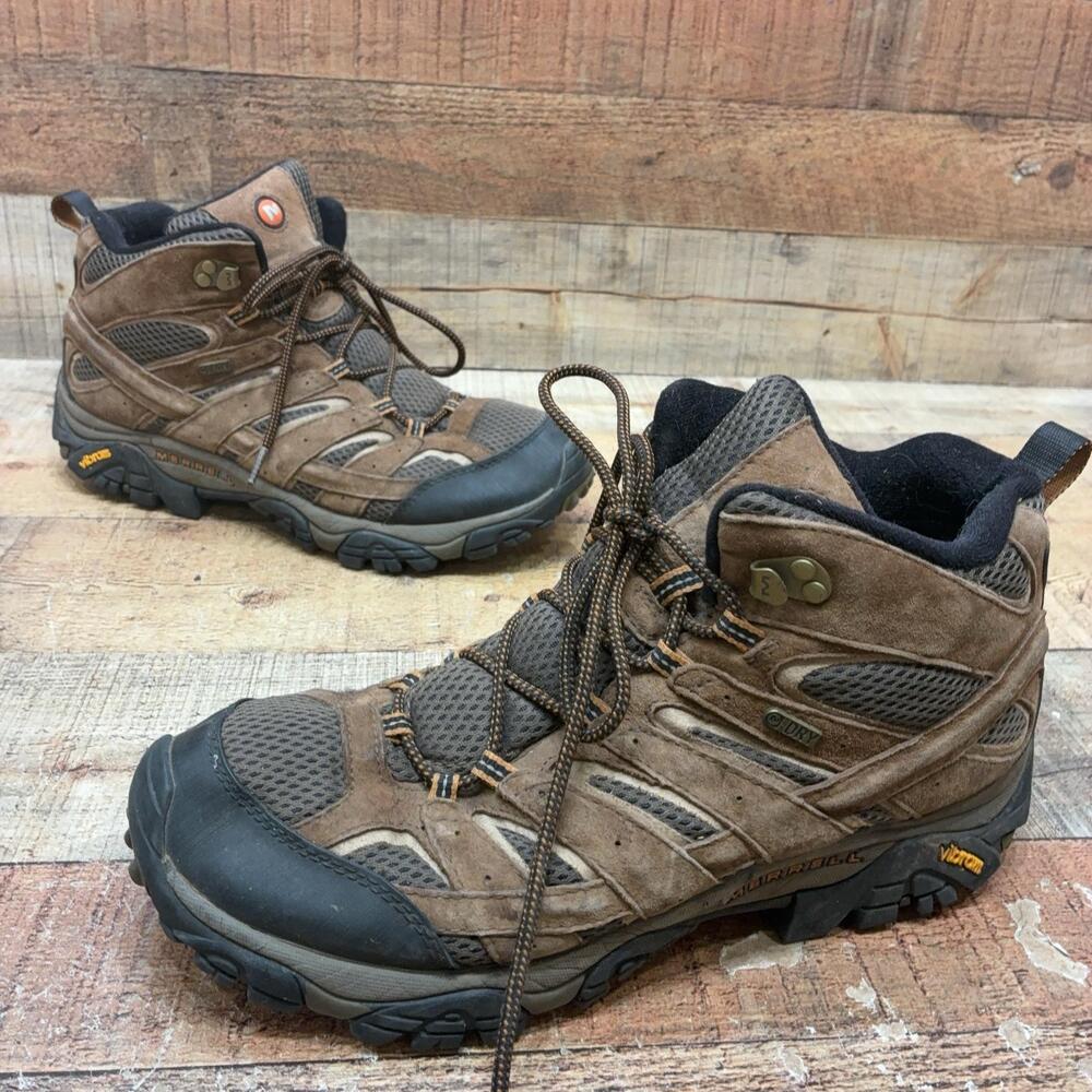 Merrell Boots Mens Size 12 46.5 Brown Suede Hiking Trail Ankle Vibram Outdoor